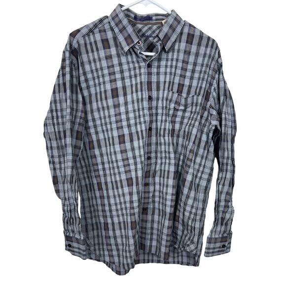 Men's Tommy Bahama Large Button Up Grey Checkered Shirt Tencel Lyocel - Picture 1 of 9